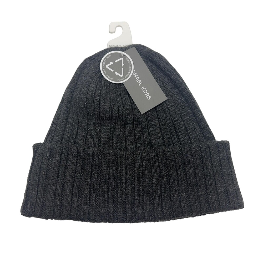 Michael Kors Beanie Mens One Size Gray Wool Blend Knit Hat Stretch Winter